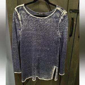 NIC+ZOE Blue Marled Crewneck Sweater with Contrast Trim